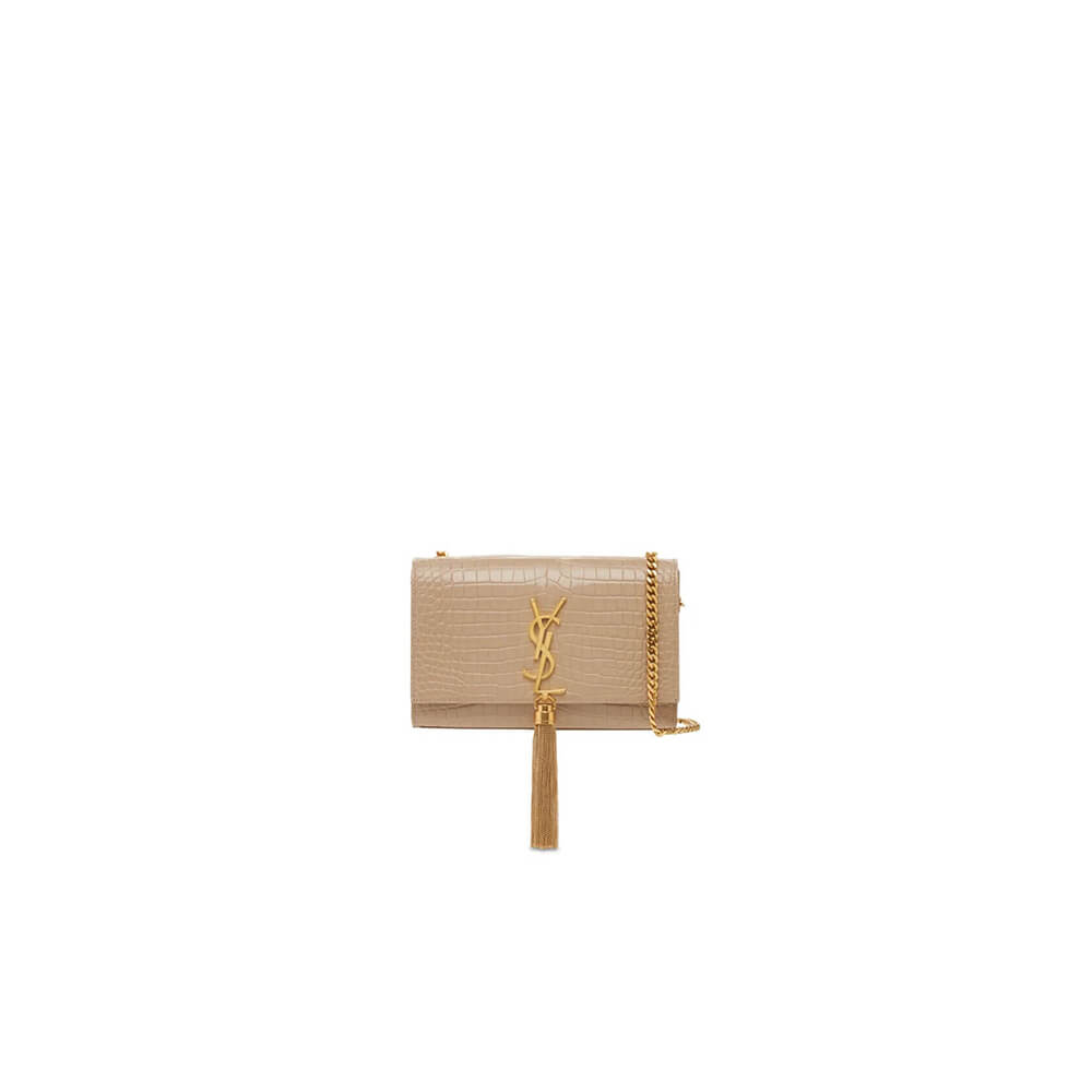 beige YSL KATE EMBOSSED SHOULDER BAG