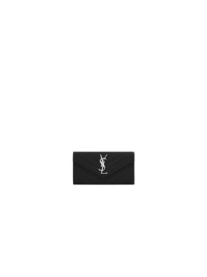 Black YSL CASSANDRE MATELASSE LARGE FLAP WALLET IN GRAIN DE POUDRE LEATHER